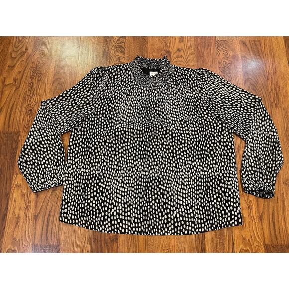 J. Crew Women’s Smocked Neck Blouse in Oncilla Cat Print – Sz Large Playful Chic - Picture 1 of 10